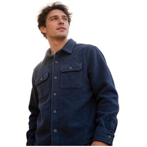 J.Crew Authentic Outerwear Fleece Navy Men Small Ribbed Cotton Button Up Shacket